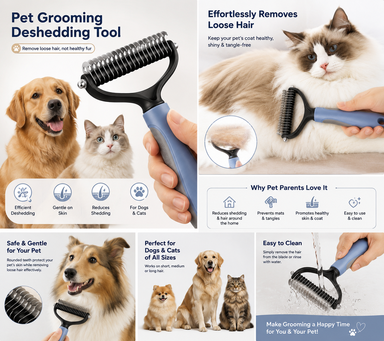 DualCare™ Double-Sided Grooming Brush for Dogs & Cats