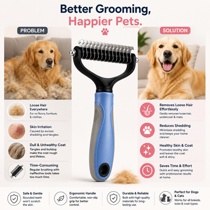 DualCare™ Double-Sided Grooming Brush for Dogs & Cats