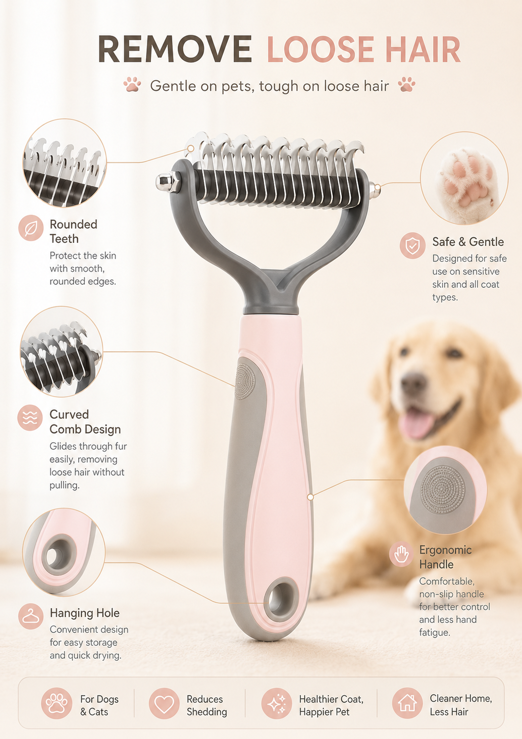 DualCare™ Double-Sided Grooming Brush for Dogs & Cats