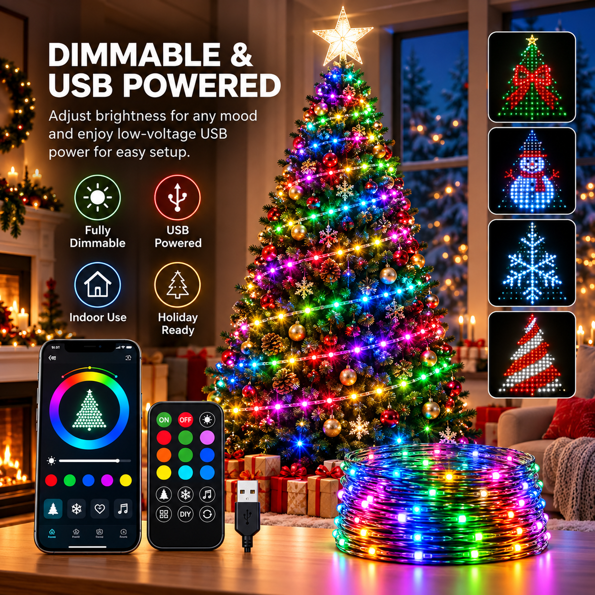Bluetooth App Controlled Christmas Tree LED String Lights