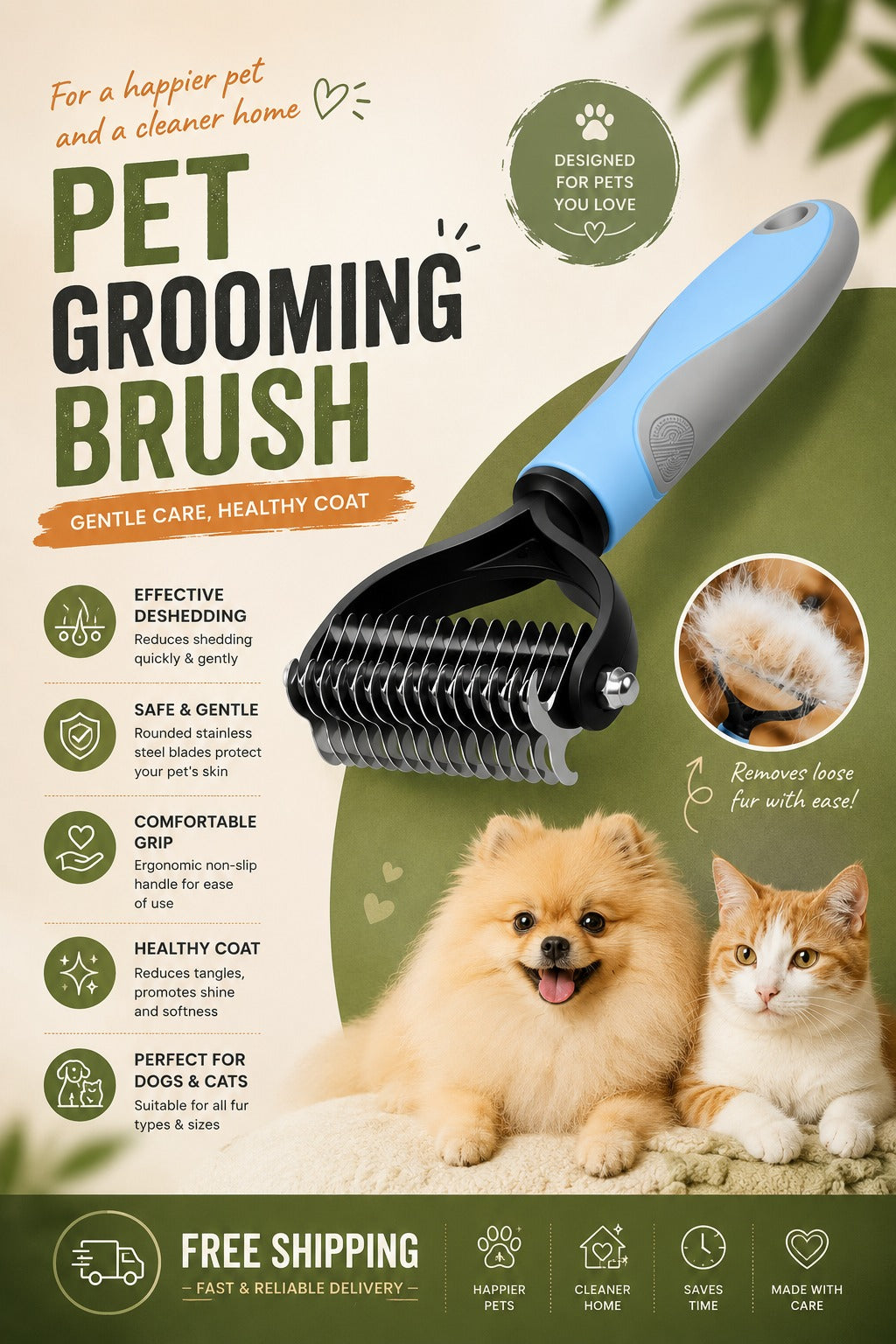 DualCare™ Double-Sided Grooming Brush for Dogs & Cats